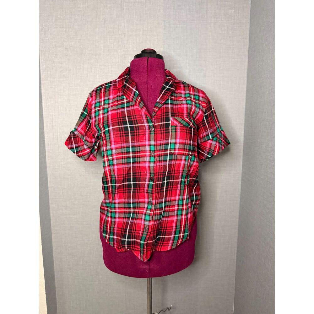 NWT Victoria's Secret Red Green Plaid Flannel Pajama Top XS Holiday Cottagecore